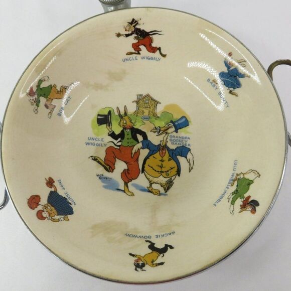 Uncle Wiggily Warming Dish 1920s Antique Faraberwa re Baby Feeding Bowl - Picture 2 of 10